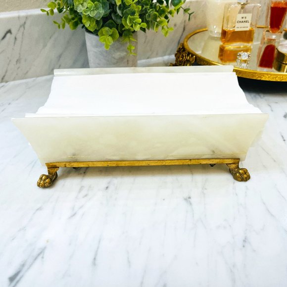 Vintage Other - VTG alabaster and brass tissue/letter holder
